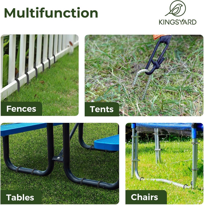 Kingsyard 8 Pack 16 Inch Galvanized Steel Metal J Hook Rebar Stakes, 0.4 inch Diameter Ground Anchors Heavy Duty Tent Stakes, Trampolines Stakes, Chain Link Fence Stakes, Black - Image 5